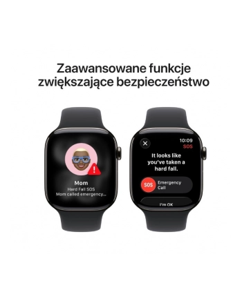 apple Watch Series 11 GPS + Cellular, koperta 42 mm z tytanu w kolorze łupku, pasek sportowy w kolorze czarnym - rozmiar S/M