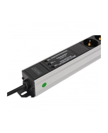 digitus Listwa zasilająca PDU Rack (620mm) z zabezpieczeniem przeciwprzepięciowym + filtr EMI/RFI, 9 gniazd Schuko CEE 7/3 (45 stopni ), kabel 2m wtyk Unischuko CEE