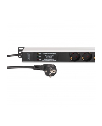 digitus Listwa zasilająca PDU Rack (620mm) z zabezpieczeniem przeciwprzepięciowym + filtr EMI/RFI, 9 gniazd Schuko CEE 7/3 (45 stopni ), kabel 2m wtyk Unischuko CEE