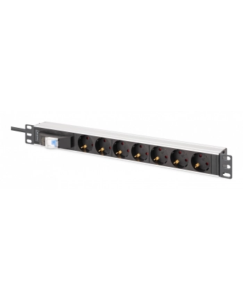 digitus Listwa zasilająca PDU Rack 19' z wyłącznikiem nadprądowym Typ C 16A, 7 gniazd Schuko CEE 7/3 (45 stopni ), kabel 1,8m wtyk Unischuko CEE 7/7, 16A, aluminiowa