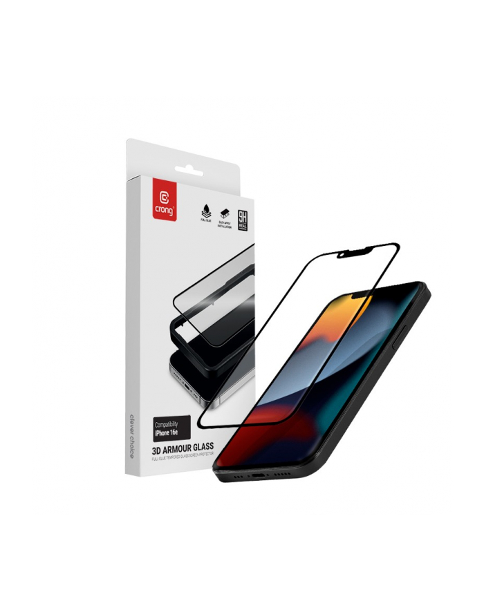 crong Szkło hartowane 3D Armour Glass -  iPhone 16e / iPhone 14 / iPhone 13 / iPhone 13 Pro + ramka instalacyjna główny