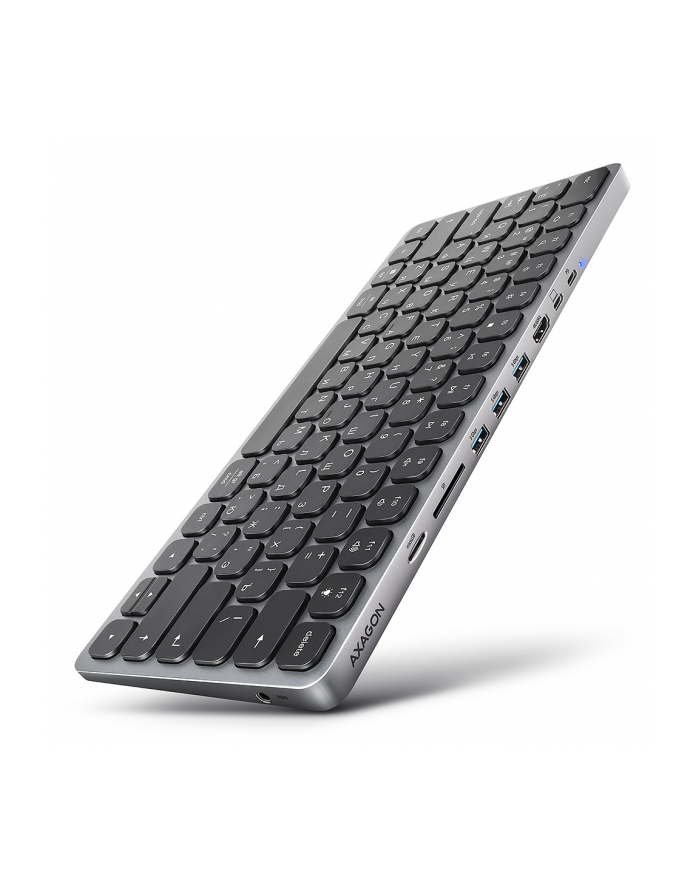 axagon Klawiatura HMC-KB-CRL USB-C 5Gbps z wieloportowy hub 9in1, SD/microSD, 3x USB-A, HDMI 4K/60Hz, PD 100W, Audio, Cyrillic layout, 60cm USB-C kabel główny