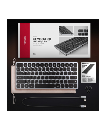 axagon Klawiatura HMC-KB-NRD USB-C 5Gbps z wieloportowy hub 9in1, SD/microSD, 3x USB-A, HDMI 4K/60Hz, PD 100W, Audio, Nordic layout, 60cm USB-C kabel nr 1
