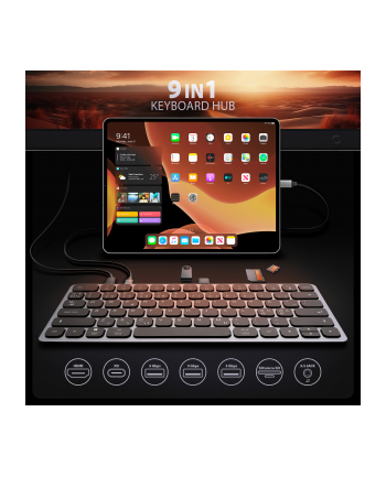 axagon Klawiatura HMC-KB-NRD USB-C 5Gbps z wieloportowy hub 9in1, SD/microSD, 3x USB-A, HDMI 4K/60Hz, PD 100W, Audio, Nordic layout, 60cm USB-C kabel nr 2