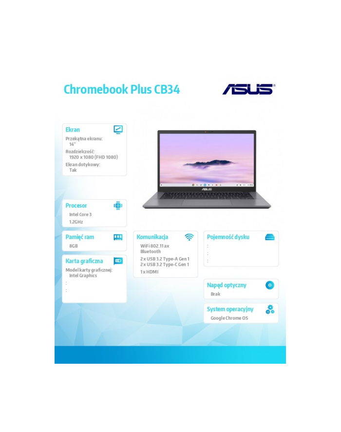 asus Notebook Chromebook Plus CB3402CVA-MW0517 główny
