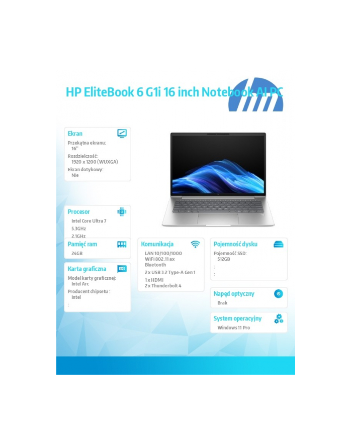hp inc. Notebook EliteBook 6 G1i  U7-265U 512GB/24GB/W11P/16.0   C51GRET główny