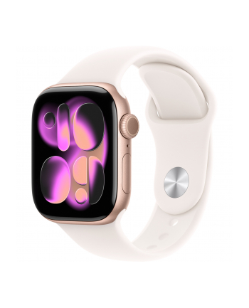apple Watch Series 11 GPS+Cellular, koperta 42 mm z aluminium w kolorze różowego złota, pasek sportowy w kolorze łagodnego różu - rozmiar S/M