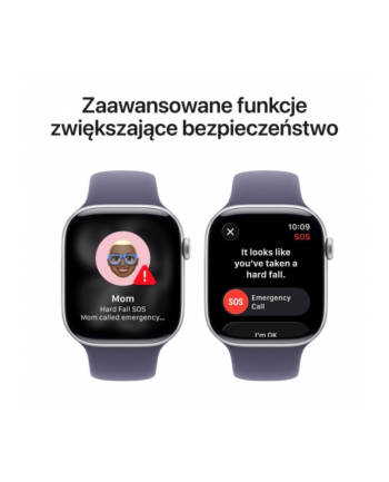 apple Watch Series 11 GPS+Cellular koperta 42 mm z aluminium w kolorze srebrnym, pasek sportowy w kolorze mlecznego fioletu - rozmiar S/M