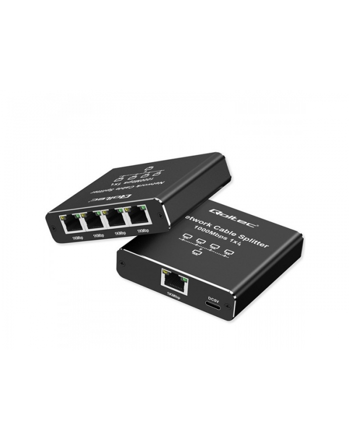 qoltec Rozdzielacz splitter Ethernet  mini SWITCH 1x4 RJ45 | 1000Mb/s | USB-C | Aluminium główny
