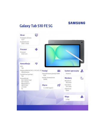 samsung Tablet Galaxy Tab S10 FE X526 10.9 cala 5G 12/256GB szary