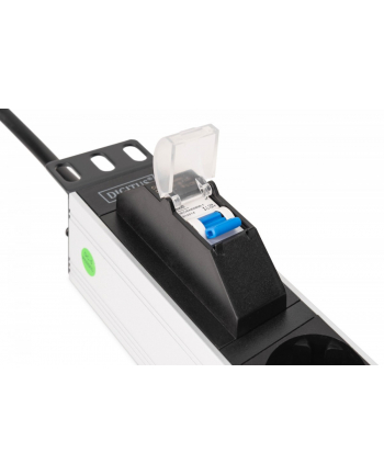 digitus Listwa zasilająca PDU Rack 19' z wyłącznikiem nadprądowym Typ C 16A, 7 gniazd Schuko CEE 7/3 (45 stopni ), kabel 1,8m wtyk Unischuko CEE 7/7, 16A, aluminiowa