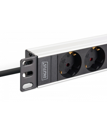 digitus Listwa zasilająca PDU Rack 19', 9 gniazd Schuko CEE 7/3 (45 stopni ), kabel 2m wtyk IEC C20, 16A, aluminiowa