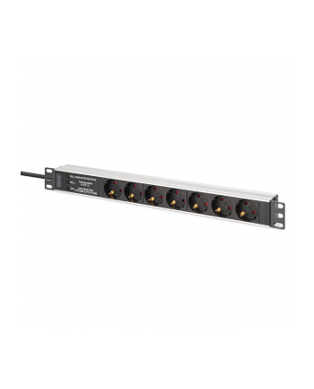 digitus Listwa zasilająca PDU Rack 19' z zabezpieczeniem przeciwprzepięciowym + filtr EMI/RFI, 7 gniazd Schuko CEE 7/3, kabel 2m, wtyk Unischuko CEE 7/7, 16A,