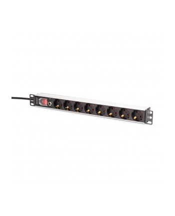 digitus Listwa zasilająca PDU Rack 19' z zabezpieczeniem przeciążeniowym, 8 gniazd Schuko CEE 7/3 (45 stopni ), kabel 2m wtyk Unischuko, 16A, aluminiowa