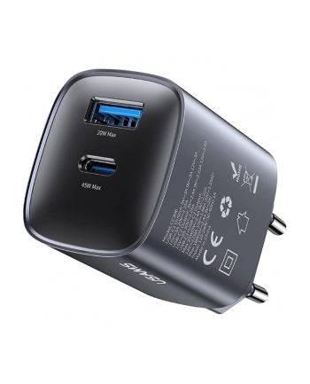 usams Ładowarka sieciowa T66 45W CC290 GaN Fast charge 1xUSB-A 1xUSB-C srebrny