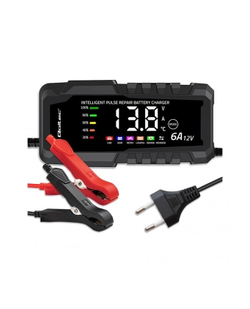qoltec Mikroprocesorowa ładowarka 12V 6A | Prostownik z funkcją naprawy do akumulatora AGM GEL LiFePO4 | LCD nr 1