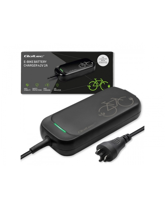 qoltec Ładowarka Pro do roweru Bosch 36V | 42V | 2A | Bosch plug |      wodoodporna + kabel zasilajšcy główny