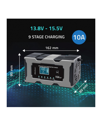 qoltec Mikroprocesorowa ładowarka 12V 10A | Prostownik z funkcją naprawy do akumulatora AGM GEL LiFePO4 | LCD nr 2