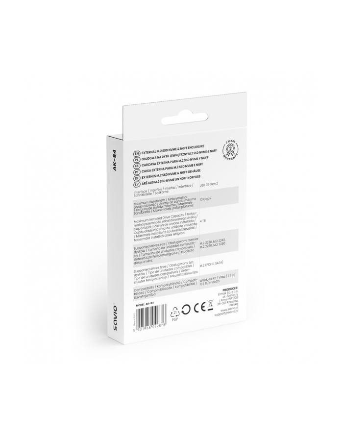 savio Obudowa na dysk zewnętrzny M.2 SSD NVMe ' NGFF Combo  AK-84 główny