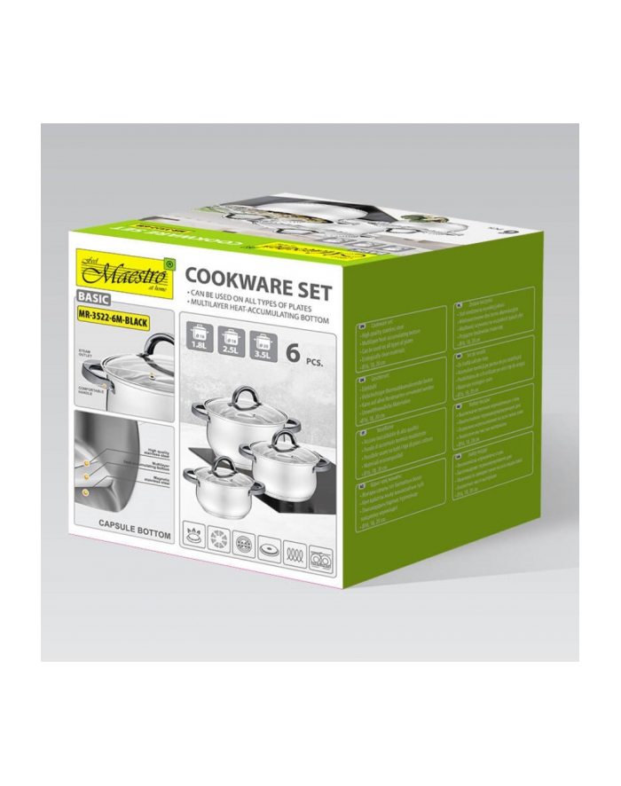 feel-maestro Komplet garnków z czarnymi uchwytami 6 elementów  MR-3522-6M-BLACK główny