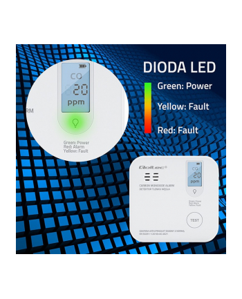 qoltec Czujnik tlenku węgla z baterią | alarm 85dB | LED