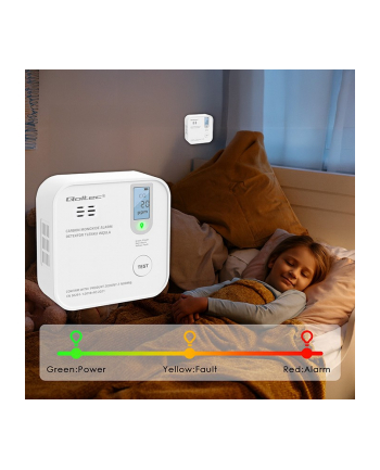 qoltec Czujnik tlenku węgla z baterią | alarm 85dB | LED
