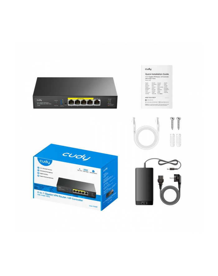 cudy Kontroler AP 2-in-1 SMB Router/ AP Controller 2-IN-1 SMB Router / AP Controller, 1 Gigabit Ethernet + 4 Gigabit PoE+ PSE Por + 1 US główny