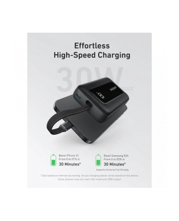 anker Powerbank ZOLO 20000mAh 30W wbudowany kabel USB-C, czarny