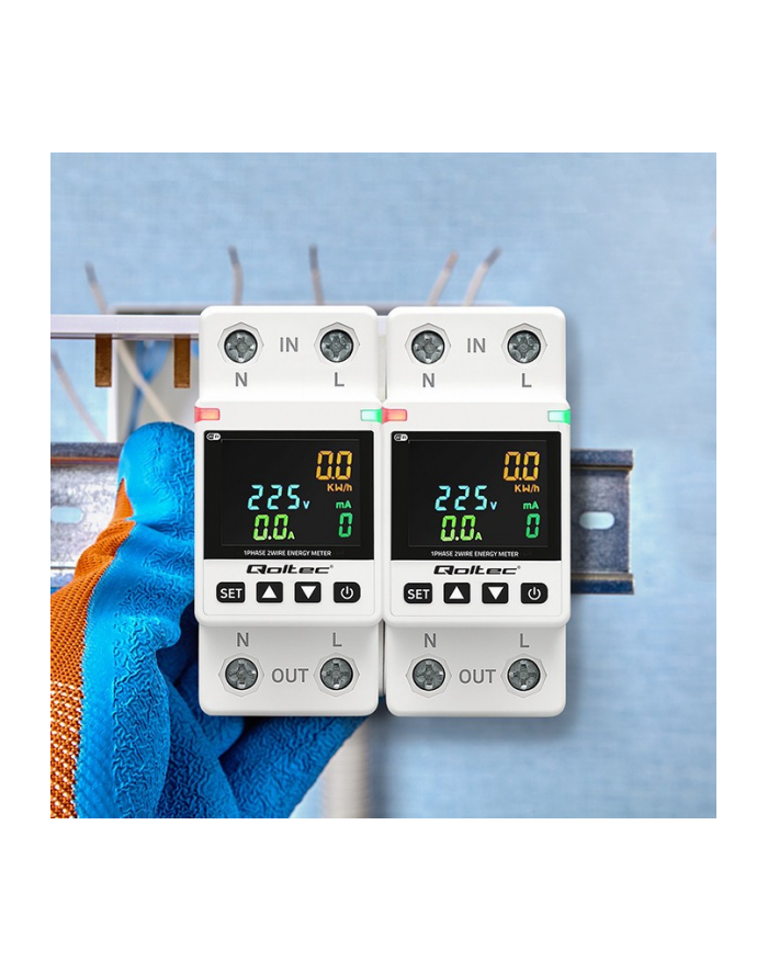 qoltec Jednofazowy elektroniczny licznik | miernik zużycia energii | DIN35 | zdalne sterowanie | historia pomiaru | WiFi | TUYA | Smart life główny
