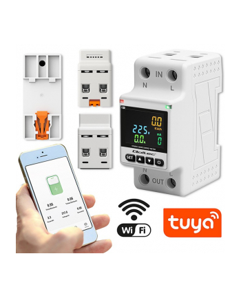 qoltec Jednofazowy elektroniczny licznik | miernik zużycia energii | DIN35 | zdalne sterowanie | historia pomiaru | WiFi | TUYA | Smart life