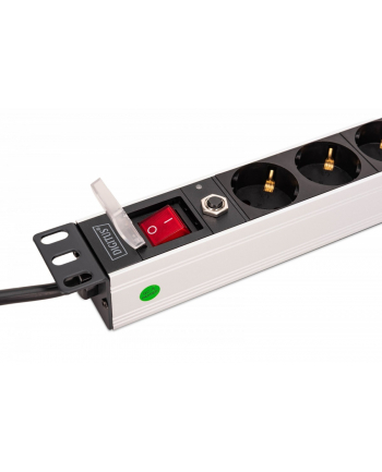 digitus Listwa zasilająca PDU Rack 19' z zabezpieczeniem przeciążeniowym, 8 gniazd Schuko CEE 7/3 (45 stopni ), kabel 2m wtyk Unischuko, 16A, aluminiowa