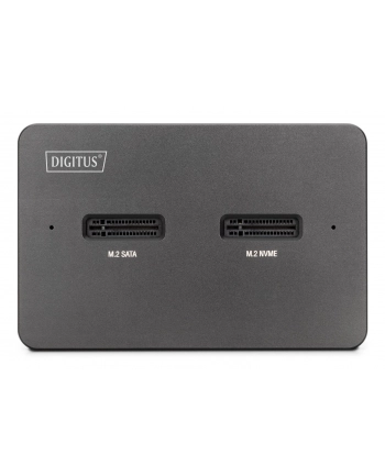 digitus Stacja dokująca USB-C 3.2 Gen2 dla dysków SSD M.2 Duo NVMe oraz SATA (max. 2x 4 TB) z czytnikiem kart SD-Express 7.1 (max. 2 TB), czarna
