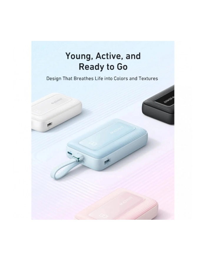 anker Powerbank ZOLO 10000mAh 30W wbudowany kabel USB-C, biały główny