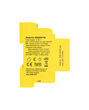 Shelly Sterownik Oświetlenia Led Na Szynę Din Rgbww Pro Wifi 5-Kanałów
