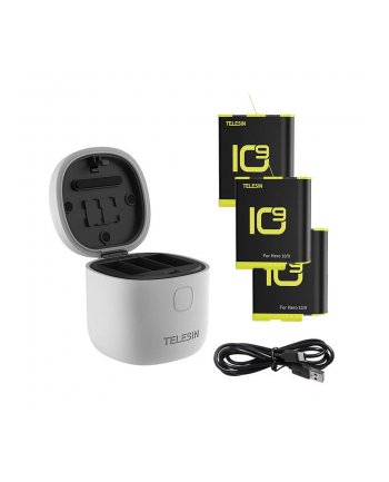 Wodoodporna ładowarka trójkanałowa Allin Box Telesin dla GoPro Hero 9 / Hero 10 + 3 akumulatory (GP-BTR-906-GY-B)