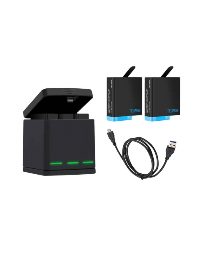 Telesin Ładowarka Trójkanałowa + 2 Akumulatory Do Gopro Hero 8 / 7 / 6 / 5 (BTR802B) główny