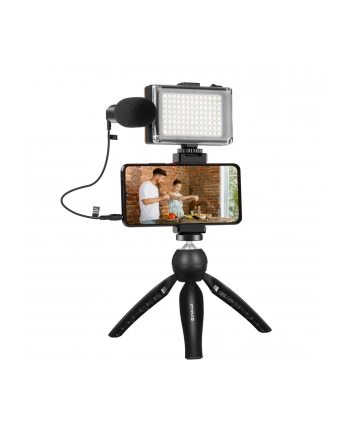 Puluz Zestaw do nagrywania live statyw + lampa LED + mikrofon + klamra na telefon PKT3132B nr 1