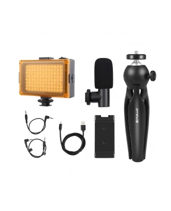 Puluz Zestaw do nagrywania live statyw + lampa LED + mikrofon + klamra na telefon PKT3132B nr 2