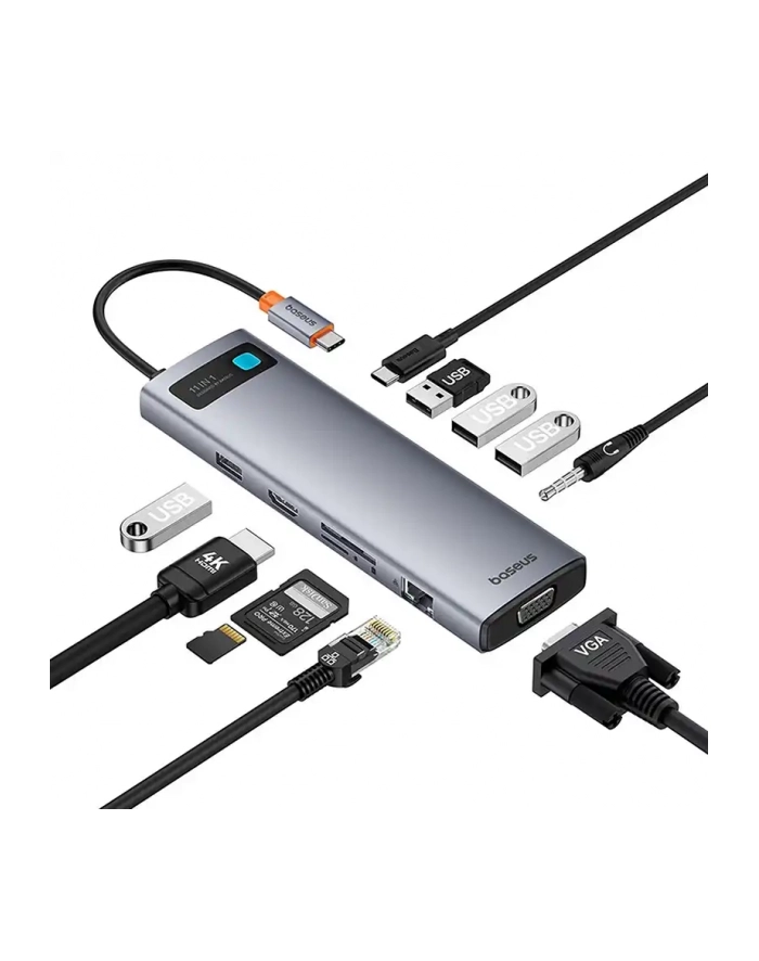 Baseus HUB USB Hub 11w1 StarJoy Metal Glam Series, USB-C do HDMI +VGA + 3 x USB 3.0 + USB 2.0+USB-C PD + RJ45 + SD/TF +3,5mm (B0003070981100) główny