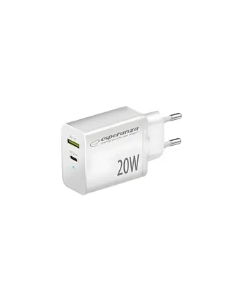 ESPERANZA ŁADOWARKA SIECIOWA 20W USB-C PD 20W / USB-A QC 30 18W BIAŁA EZC105W