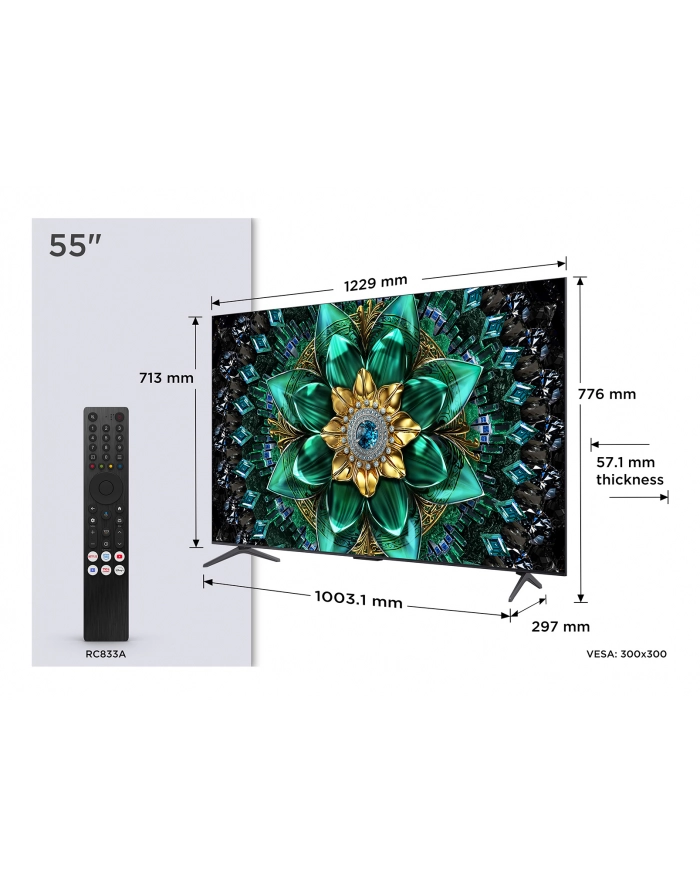 Telewizor TCL 55Q6C QD-Mini LED 55'' 4K Ultra HD Google TV Dolby Atmos DVB-T2 Metaliczny główny