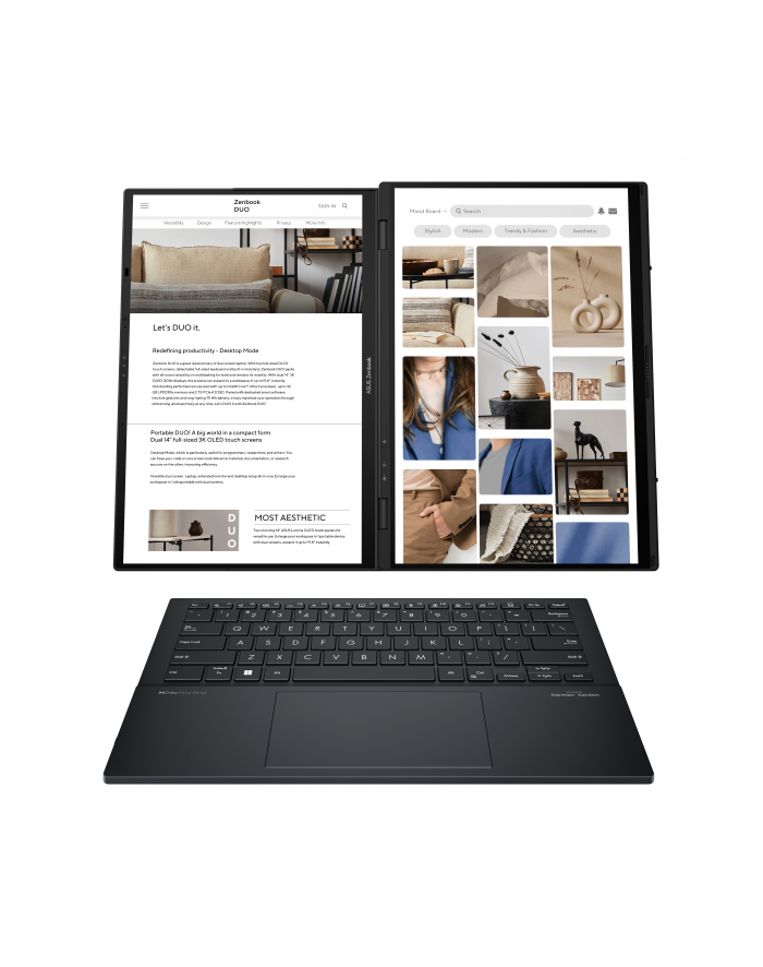 Asus | Zenbook | Duo UX8406CA-PZ009W | Basalt Gray | 14 '' | OLED | Touchscreen | 3K | 2880 x 1800 pixels | Glossy | Intel Core Ultra 9 | 285H | 32 GB | LPDDR5X | Solid-state drive capacity 2000 GB | Intel Arc Graphics | Windows 11 Home | 802.1 główny