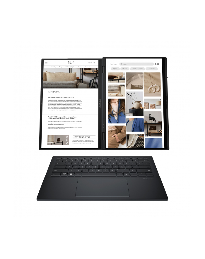 Asus | Zenbook | Duo UX8406CA-PZ068X | Basalt Gray | 14 '' | OLED | Touchscreen | 3K | 2880 x 1800 pixels | Glossy | Intel Core Ultra 9 | 285H | 32 GB | LPDDR5X | Solid-state drive capacity 2000 GB | Intel Arc Graphics | Windows 11 Pro | 802.11 główny