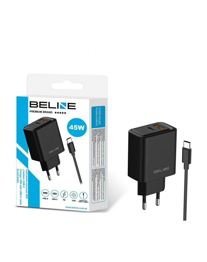 Ładowarka sieciowa Beline 45W 1xUSB-C + 1xUSB GaN PD 3.0 QC 3.0 + kabel USB-C/USB-C - czarna główny