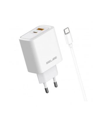 Ładowarka sieciowa Beline 45W 1xUSB-C + 1xUSB GaN PD 3.0 QC 3.0 + kabel USB-C/USB-C - biała