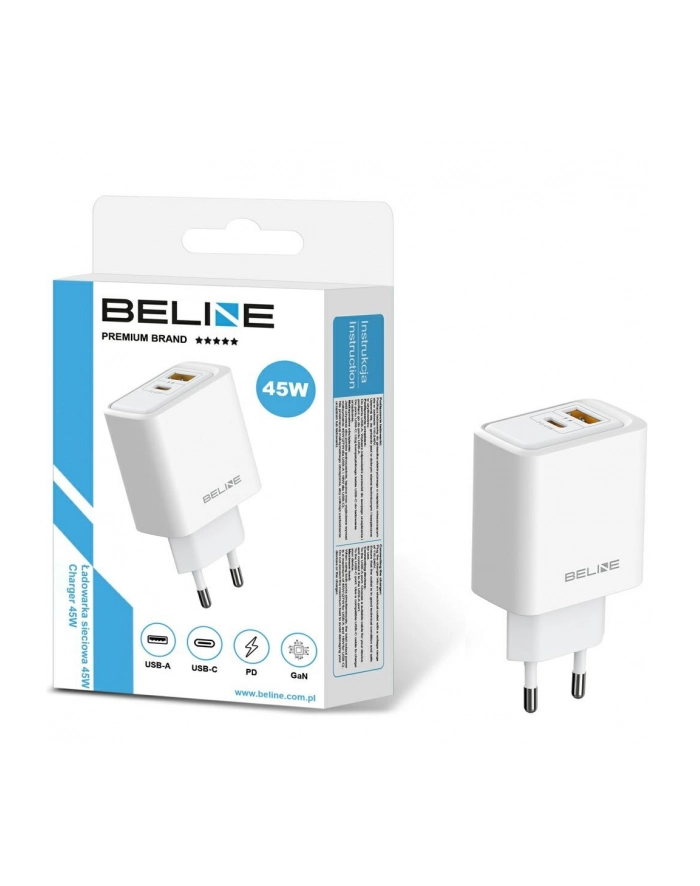 Ładowarka sieciowa Beline 45W 1xUSB-C + 1xUSB GaN PD 3.0 QC 3.0 bez kabla - biała główny