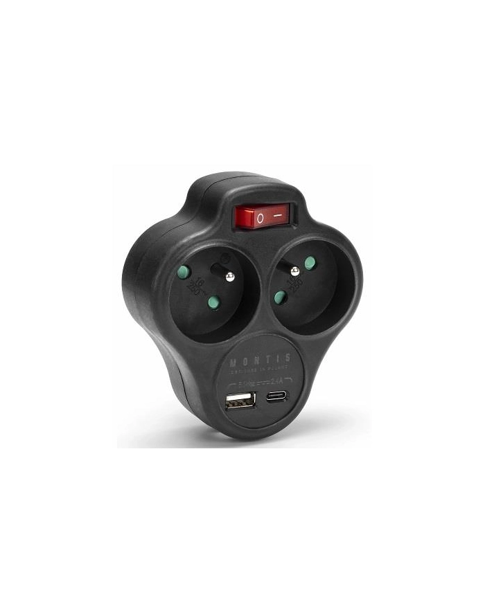 Rozgałęźnik sieciowy podwójny z wyłącznikiem + USB-A + USB-C MONTIS MT144-BK czarny główny