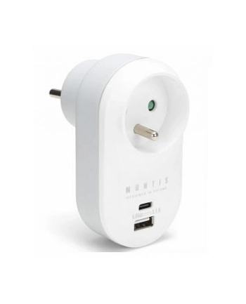 Rozgałęźnik sieciowy pojedynczy + USB-A + USB-C MONTIS MT147 biało-szary