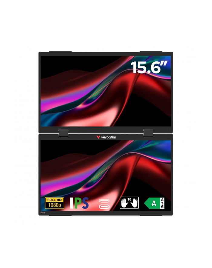 Monitor przenośny Verbatim Dual Monitor Essentials 15,6'' IPS FHD Mini HDMI 2xUSB-C głośniki główny