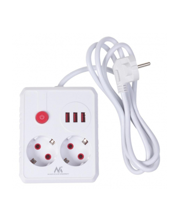 Listwa zasilająca Maclean MCE387 W, przedłużacz 2 gniazda + 3xUSB, 110-240V AC 50/60Hz, 2.1A max 2500W, 1.5m, biała nr 1